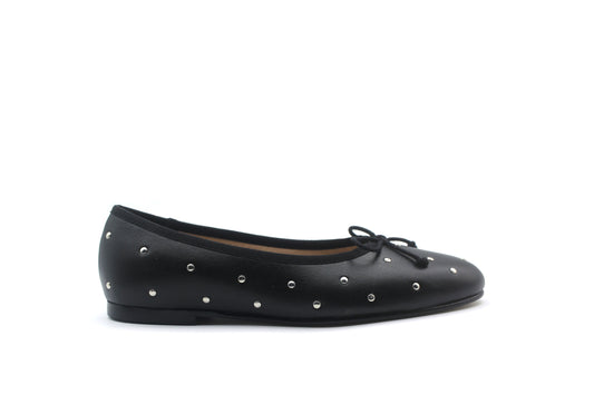 Valencia Black Leather W/ Studs Ballet Flat