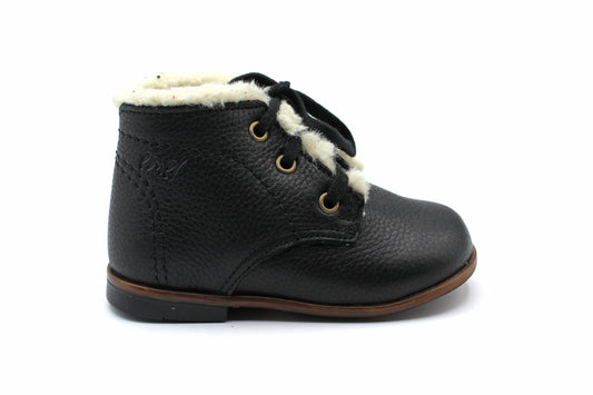 Emel Black Pebbled Leather Sherpa Bootie