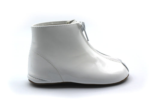 Pepe White Patent  Zipper Bootie