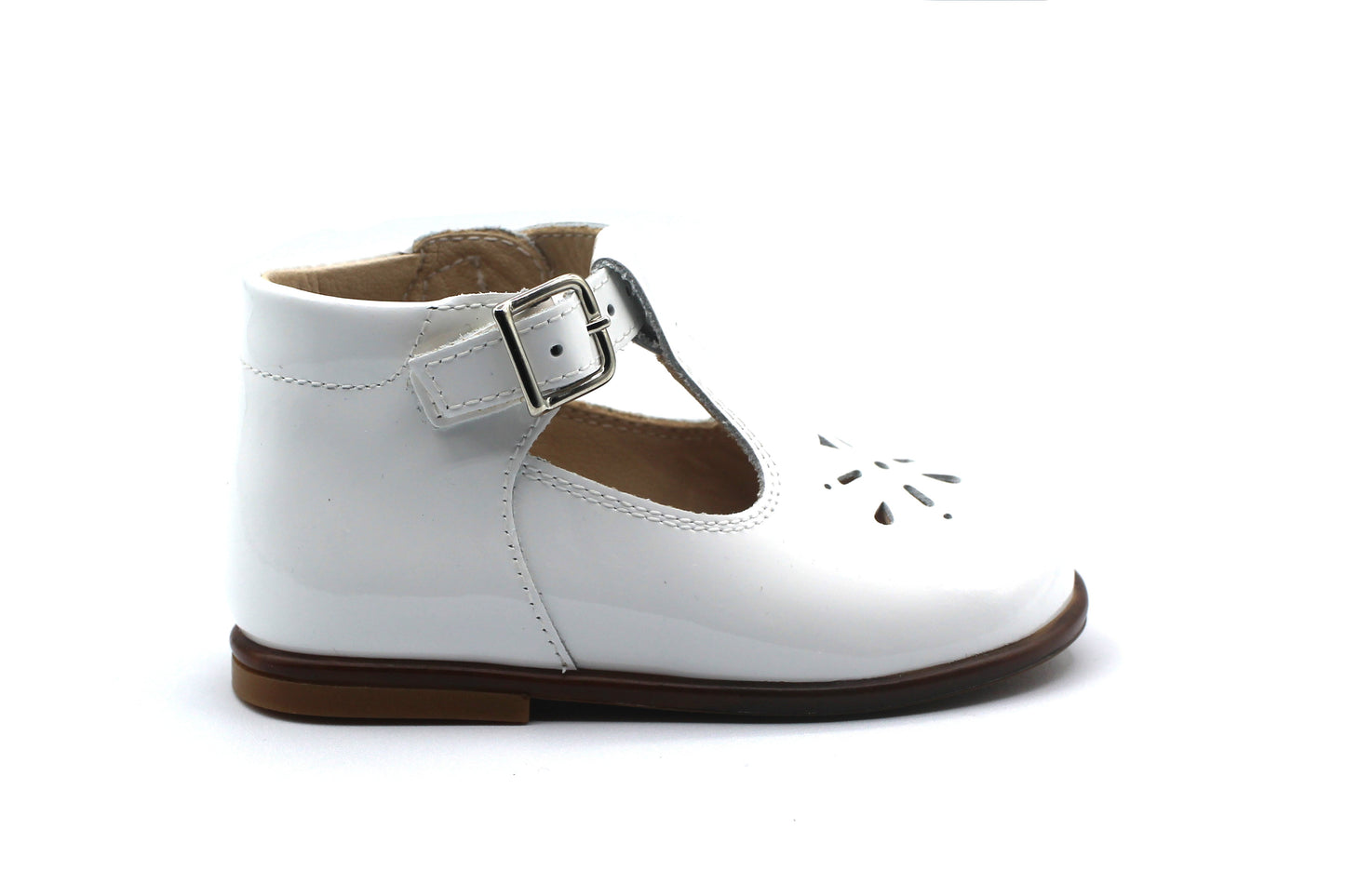 Beberlis White Patent Baby T-Strap High Top