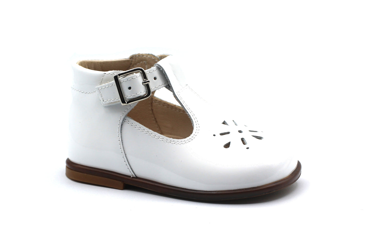 Beberlis White Patent Baby T-Strap High Top