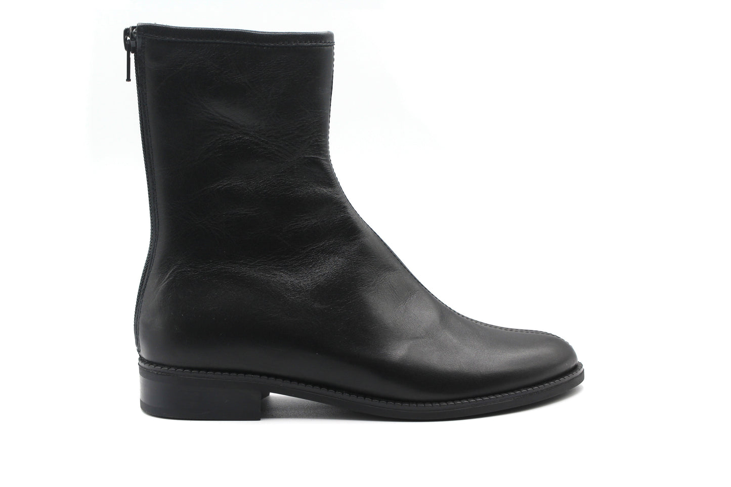 Valencia Black Leather Back Zip Bootie